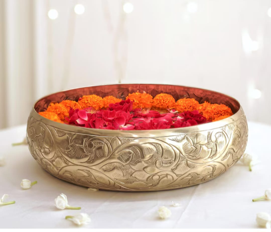 Traditional Indian Bowl, Meditation Bowl for Spa, Urli For Floating Flower, Light Gold Bowl, Ethnic Gift, Thanksgiving Gift