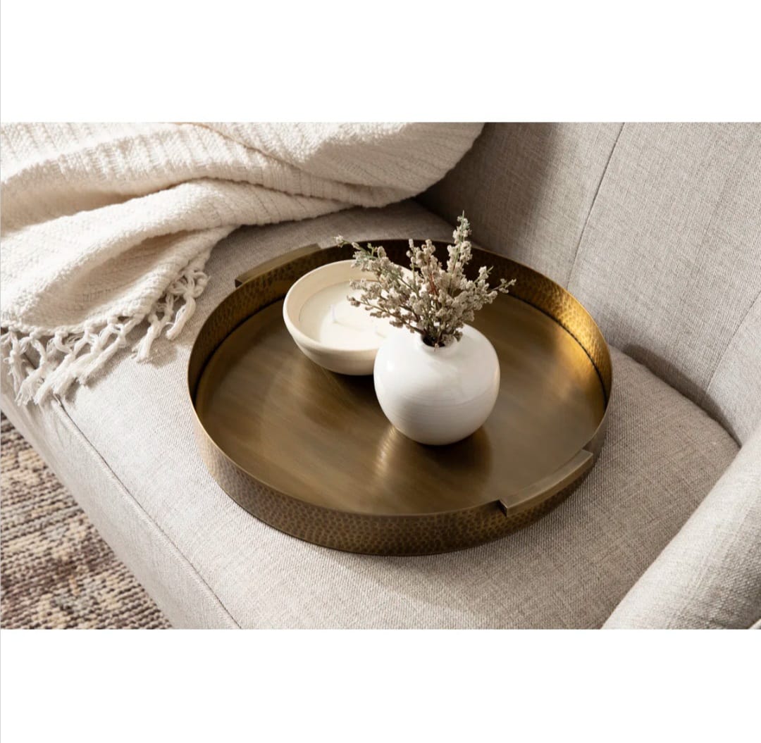 taskin  Round Hammered Metal Serving Tray