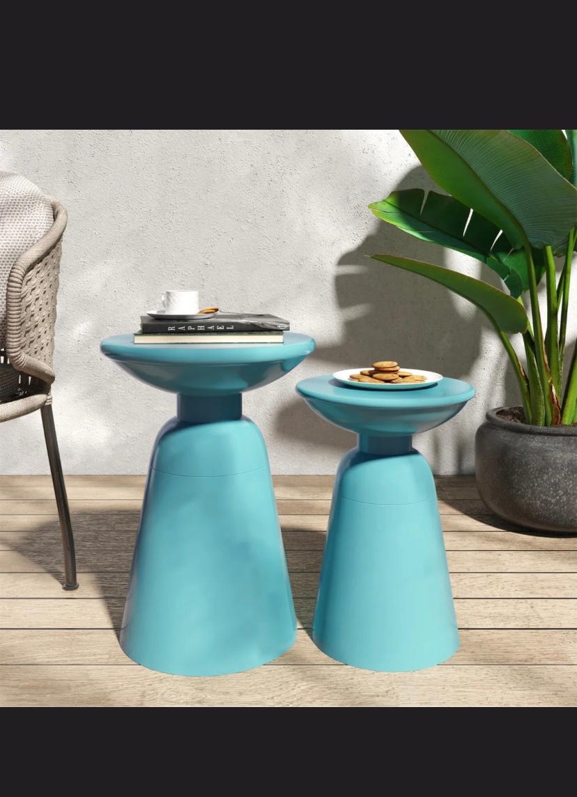 Caneisha Round Iron Outdoor Side Table (Set of 2