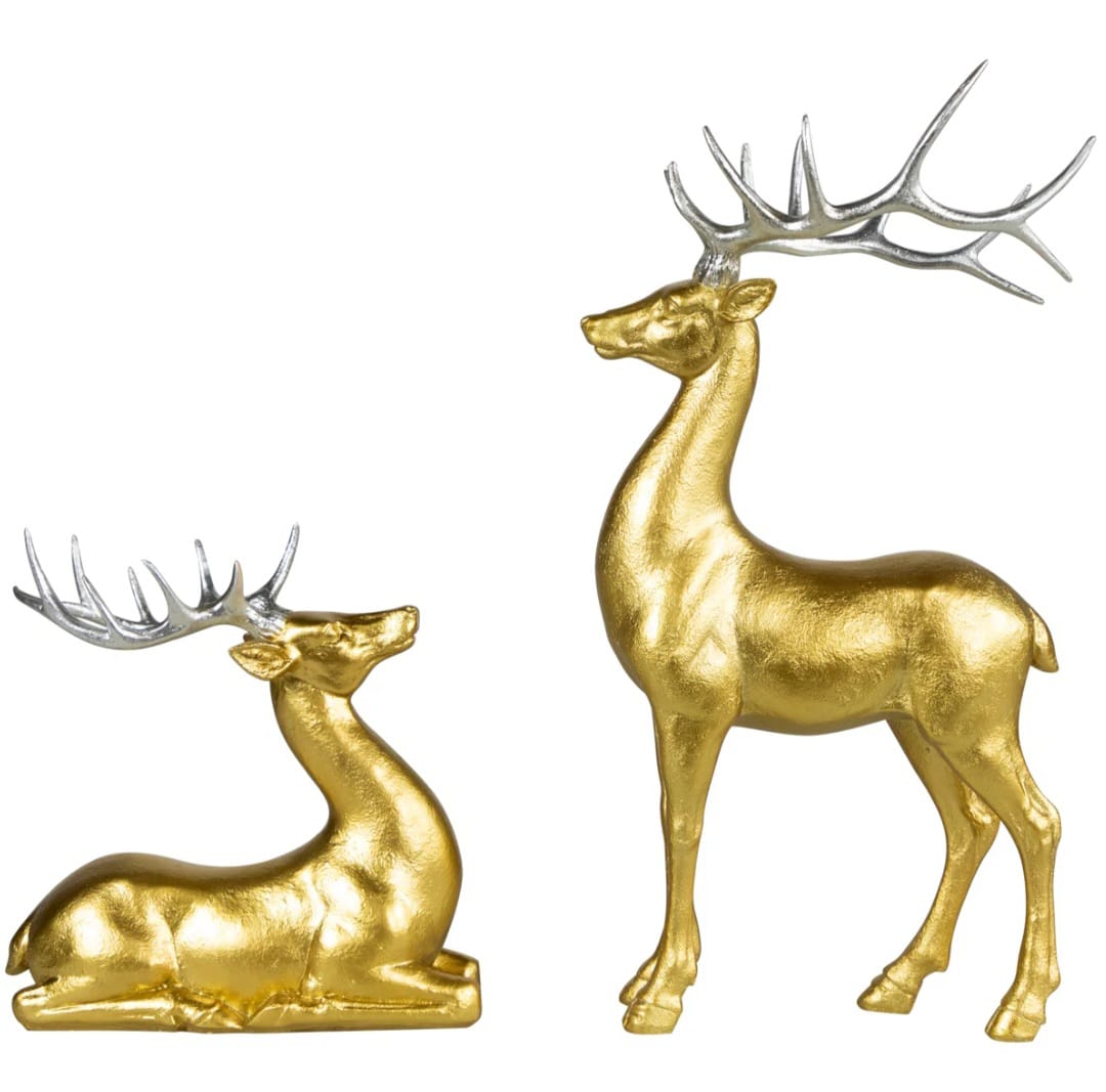 Elaar  Sitting Reindeer Christmas Figures - Gold - Set Of 2