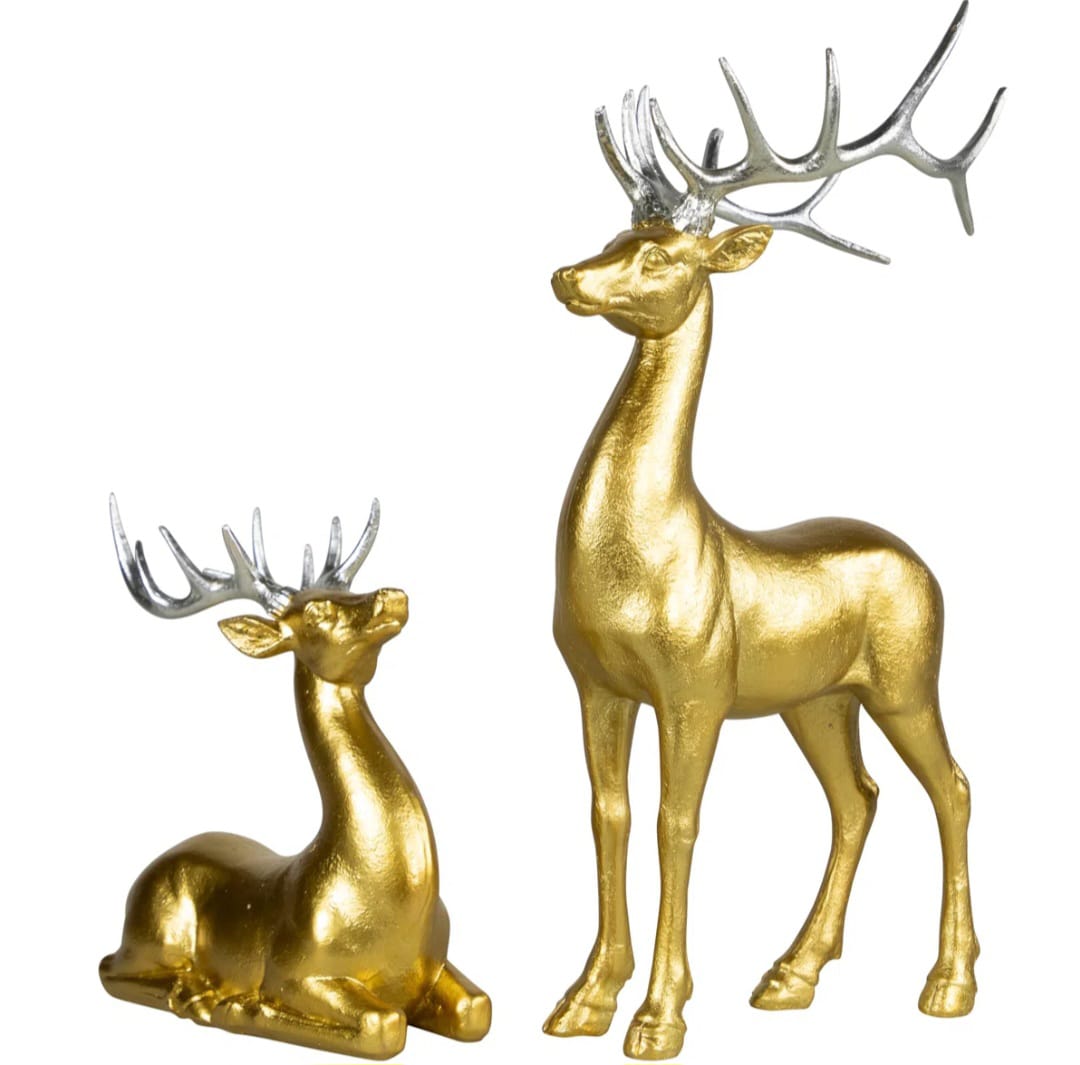 Elaar  Sitting Reindeer Christmas Figures - Gold - Set Of 2