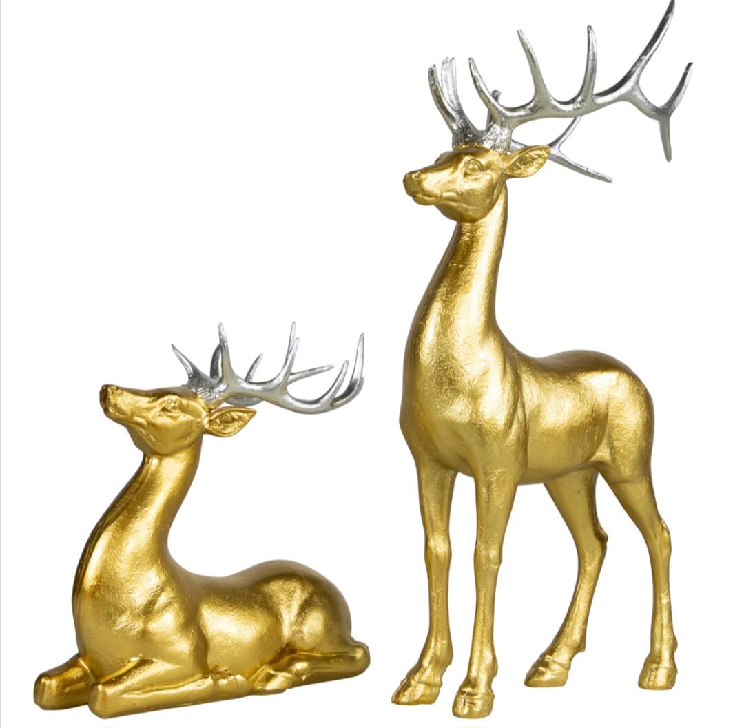 Elaar  Sitting Reindeer Christmas Figures - Gold - Set Of 2