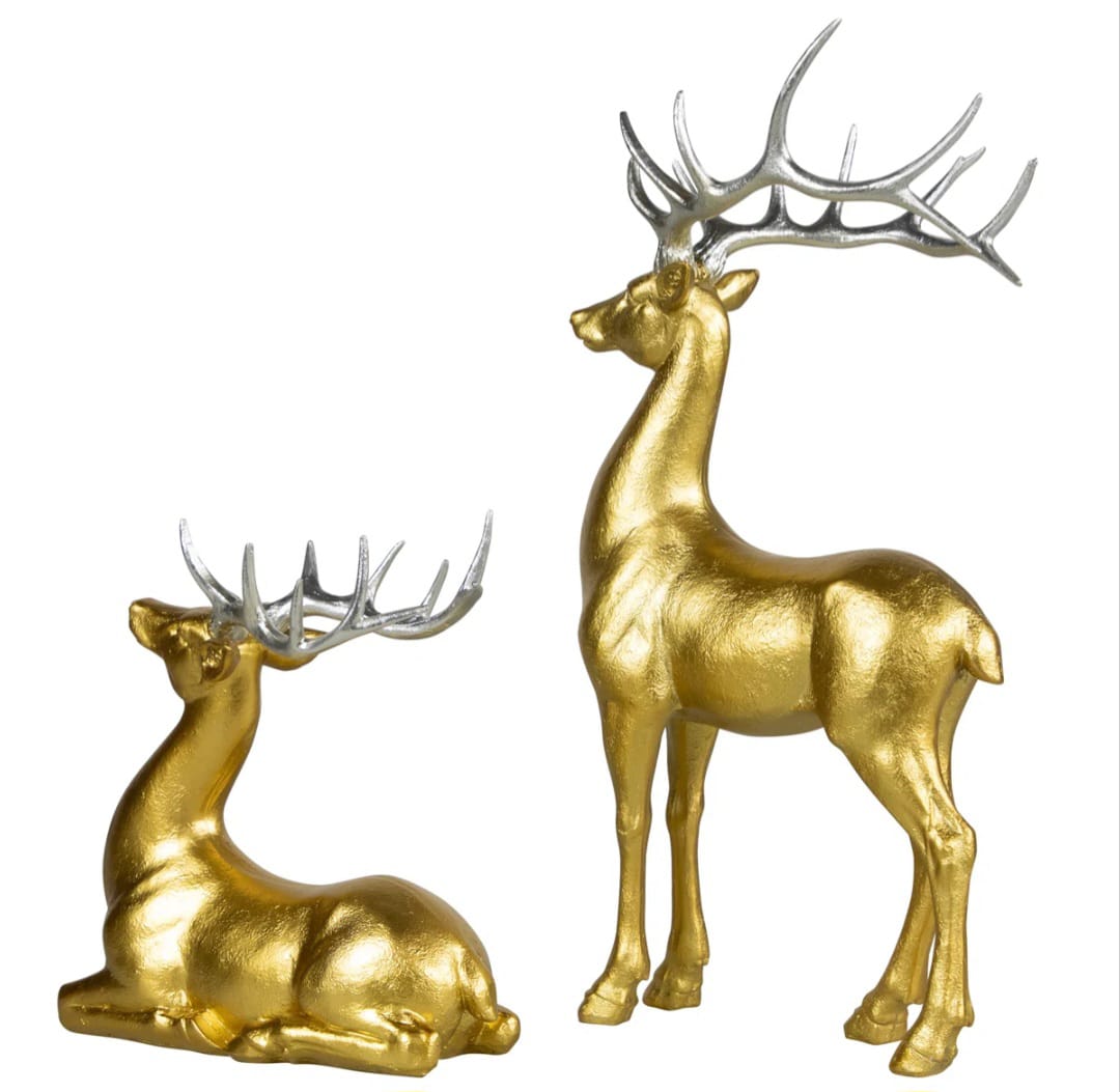 Elaar  Sitting Reindeer Christmas Figures - Gold - Set Of 2