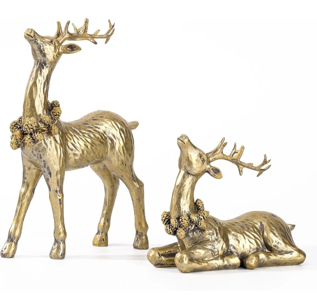 Zara  Sitting Reindeer Christmas Figures - Gold - Set Of 2