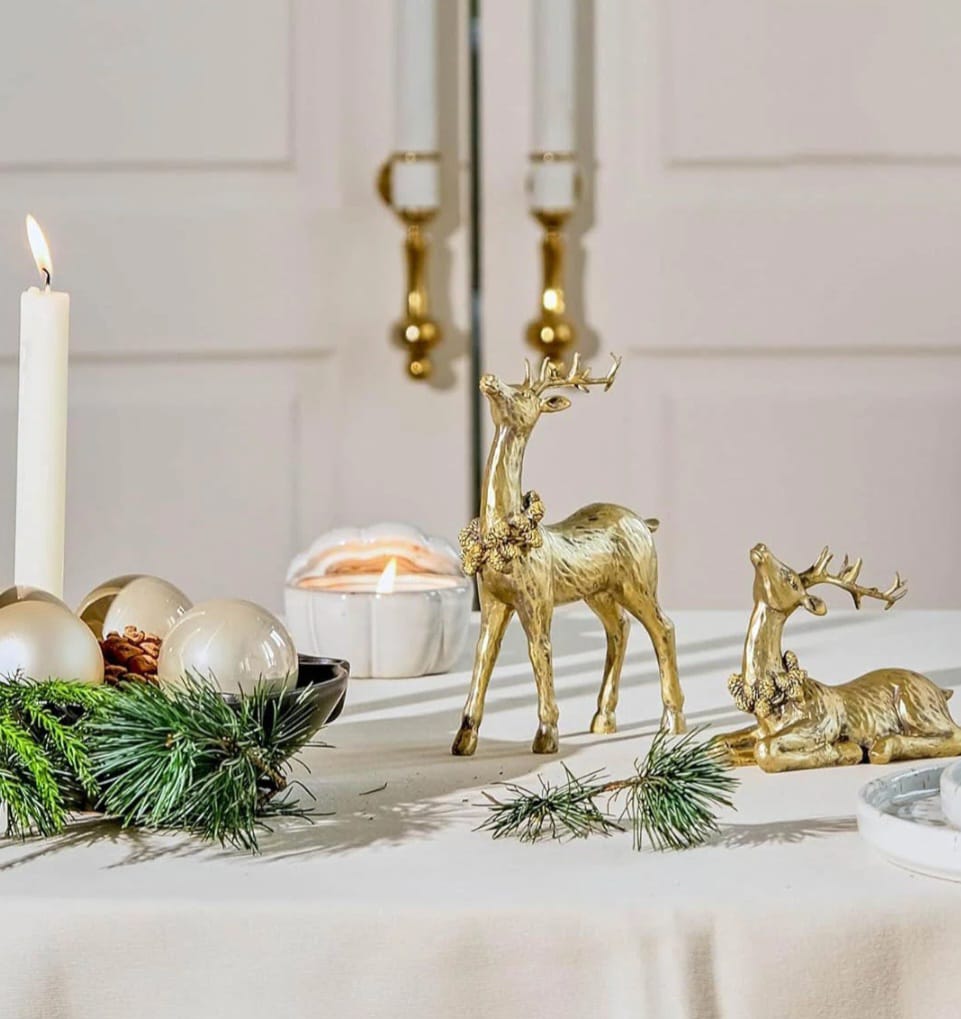 Zara  Sitting Reindeer Christmas Figures - Gold - Set Of 2