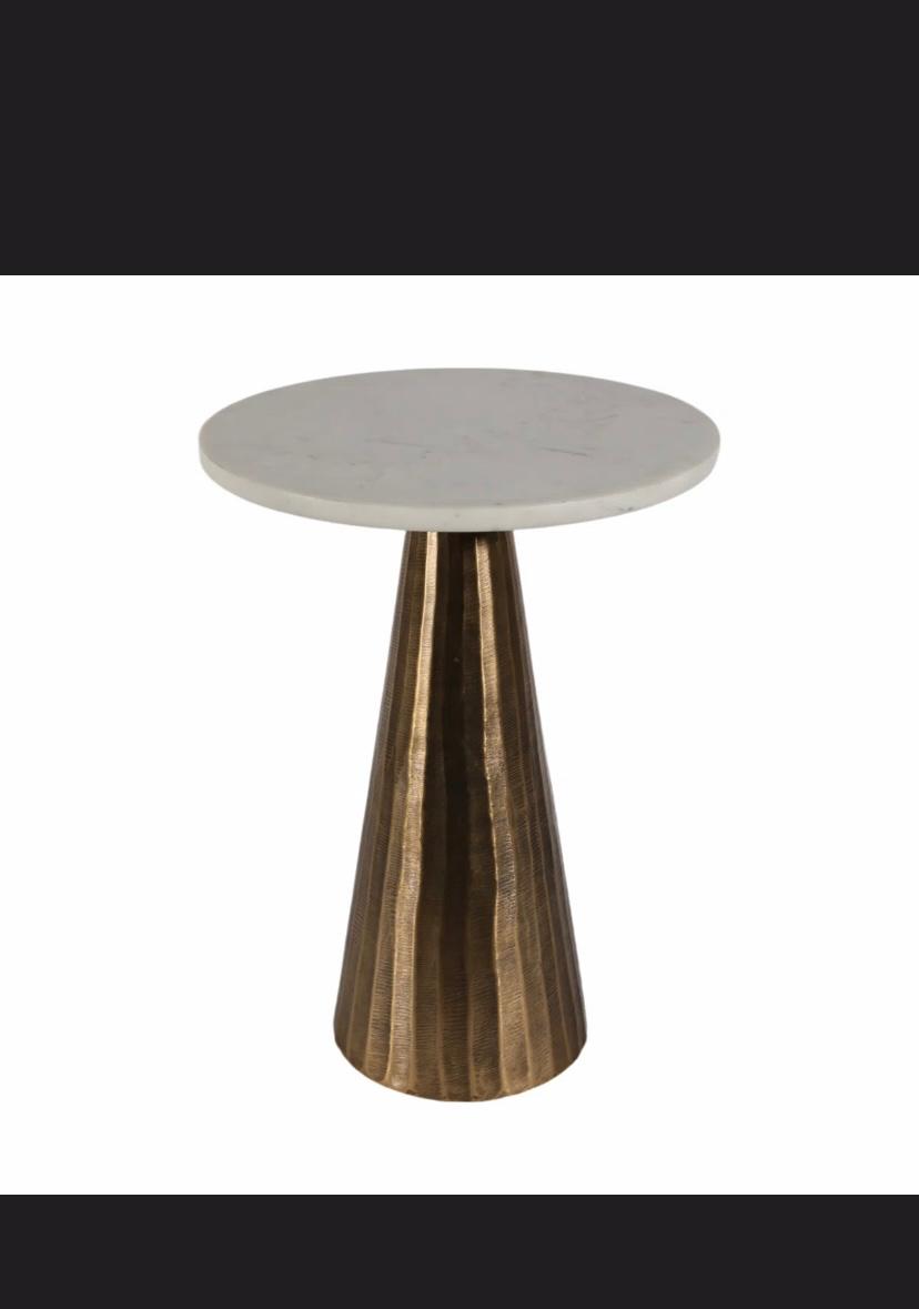 Modern Accent Table with White Marble Top & Gold Aluminum Base - 20" Tall, Living Room Side Table