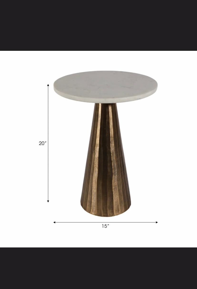 Modern Accent Table with White Marble Top & Gold Aluminum Base - 20" Tall, Living Room Side Table