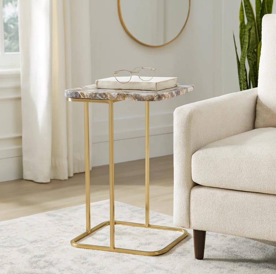 Evlin Side Table with Agate Top and Gold Meta