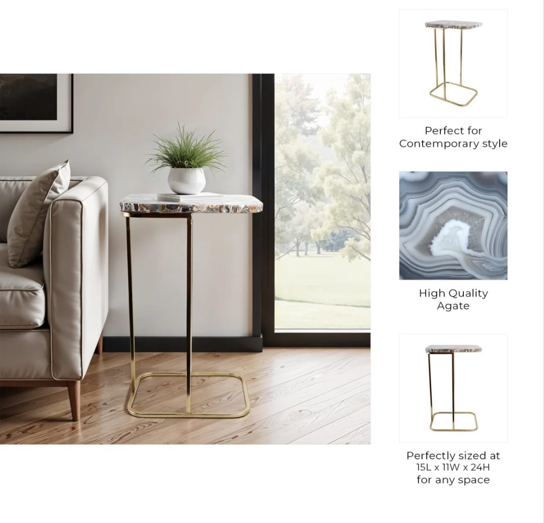 Evlin Side Table with Agate Top and Gold Meta