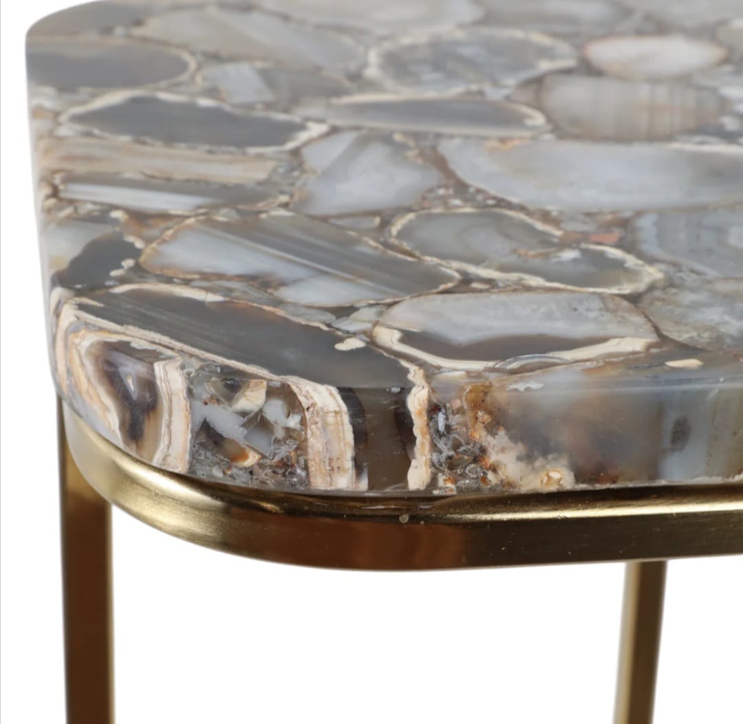 Evlin Side Table with Agate Top and Gold Meta