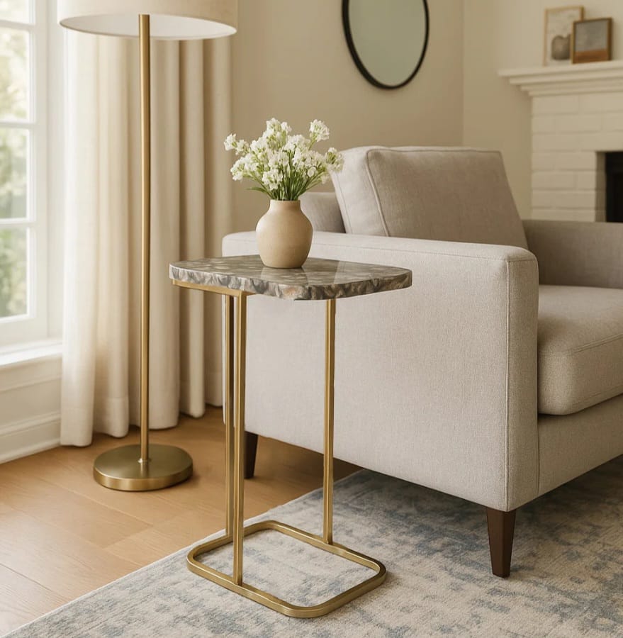 Evlin Side Table with Agate Top and Gold Meta