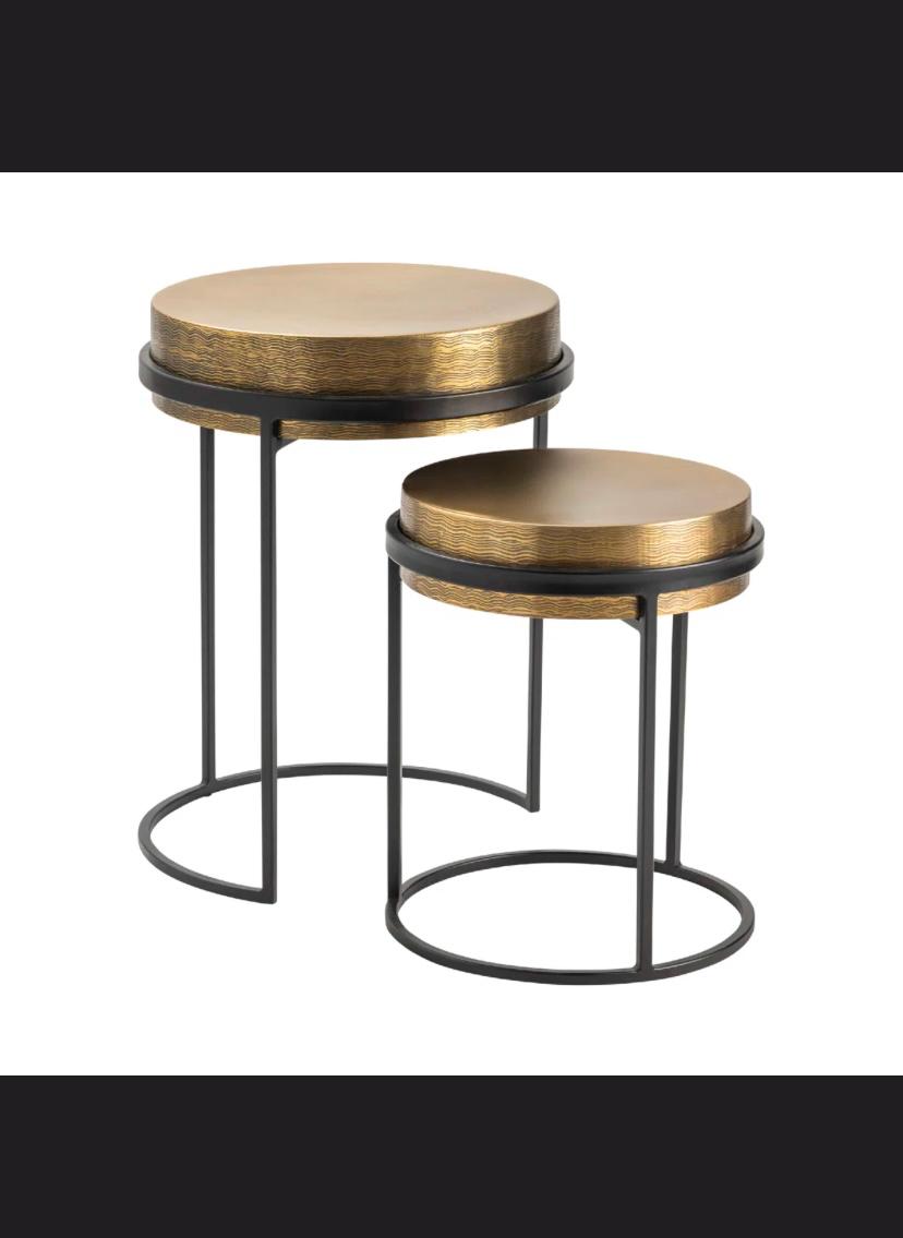 2-Piece Textured Brass Nesting Table Set