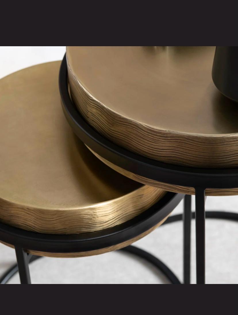 2-Piece Textured Brass Nesting Table Set