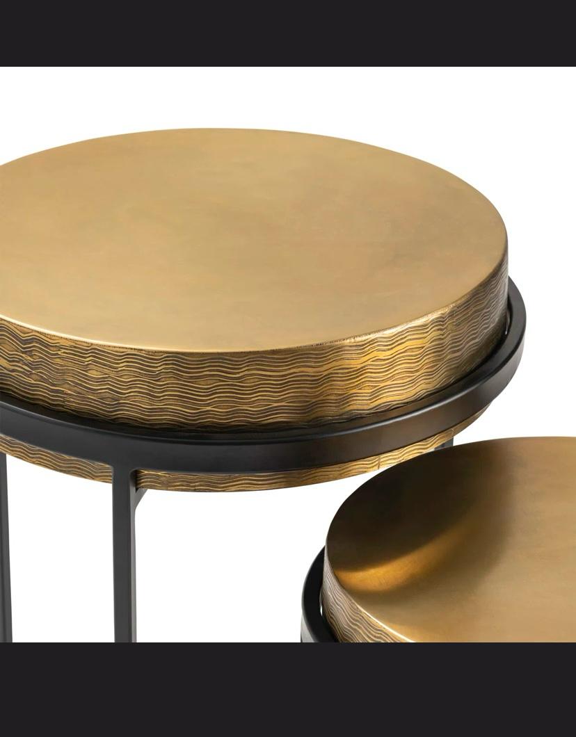 2-Piece Textured Brass Nesting Table Set