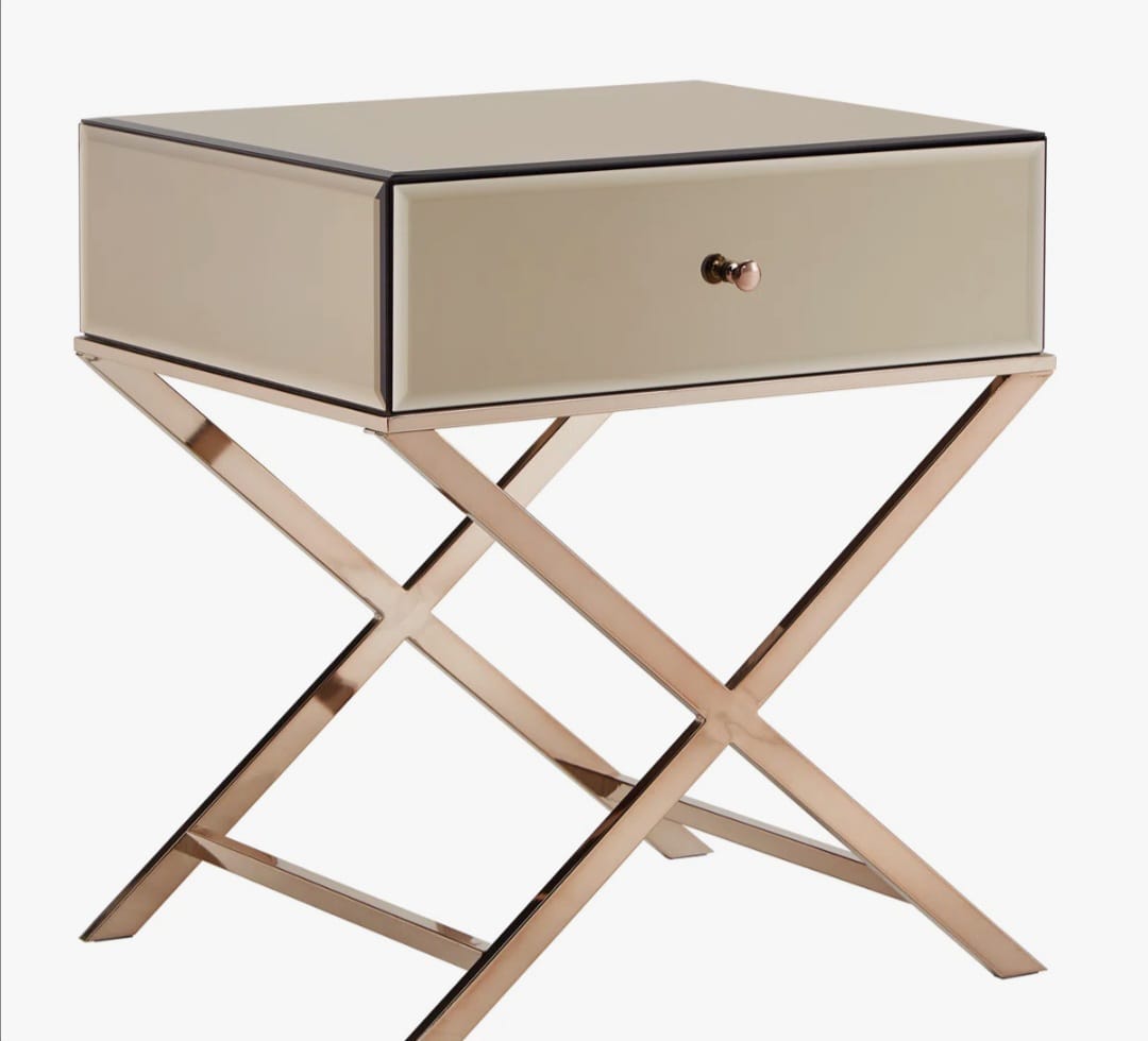 Nyasha Mirrored Glass Top End Table with Storage
