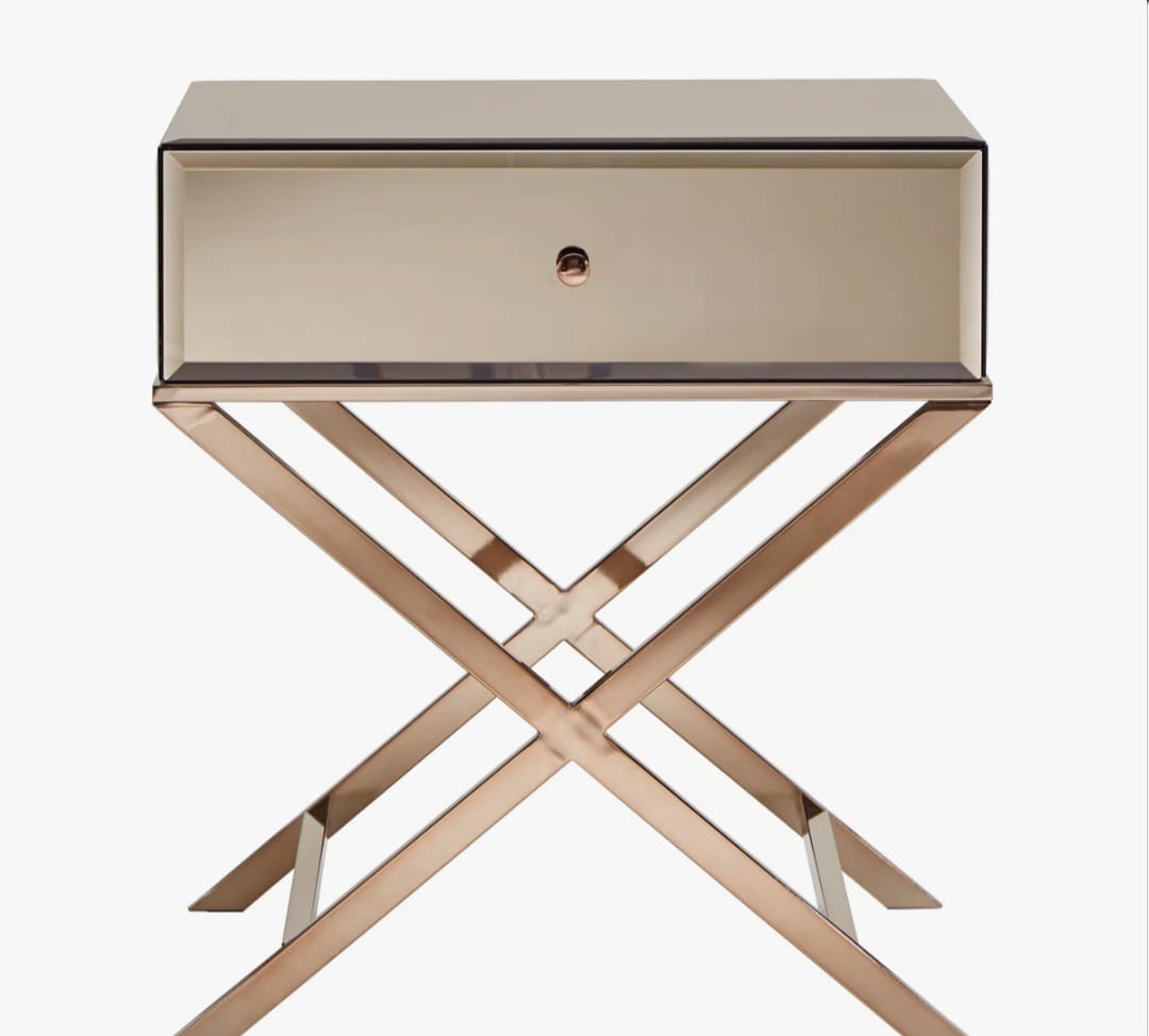 Nyasha Mirrored Glass Top End Table with Storage