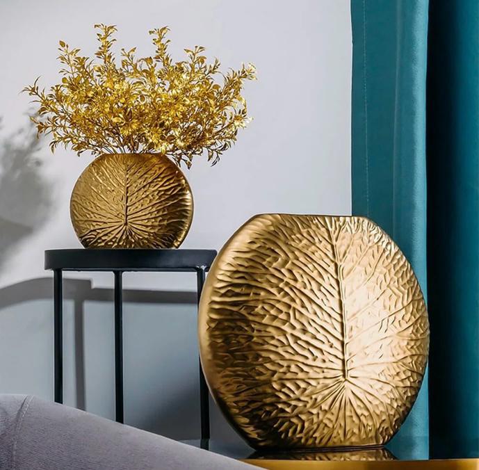 Bronze Gold Luxury Artificial Plants In Vase Creative Aluminum  Vase Artificial Plants Set