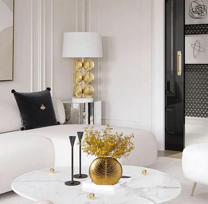 Bronze Gold Luxury Artificial Plants In Vase Creative Aluminum  Vase Artificial Plants Set