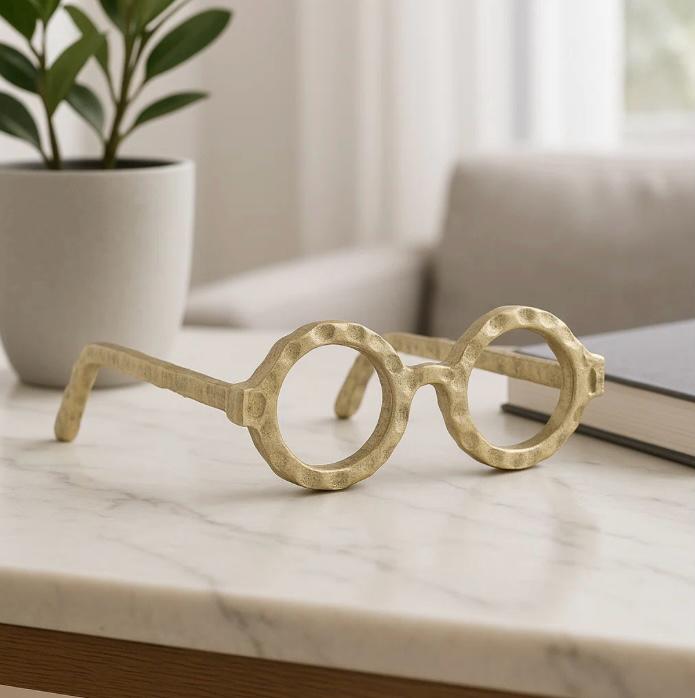 Glam Metal & Aluminum Sculptural Eyeglasses Decorative Accent