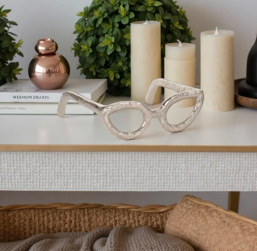 Glam Metal & Aluminum Sculptural Eyeglasses Decorative Accent