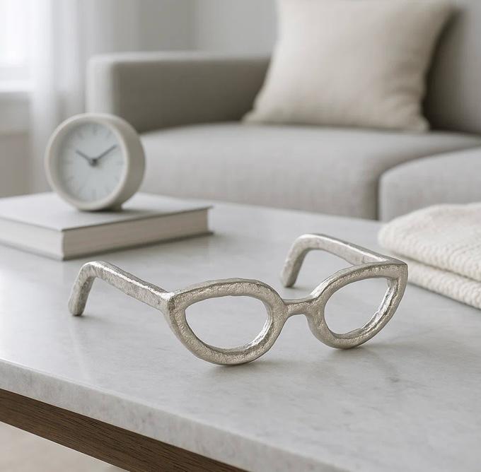 Glam Metal & Aluminum Sculptural Eyeglasses Decorative Accent