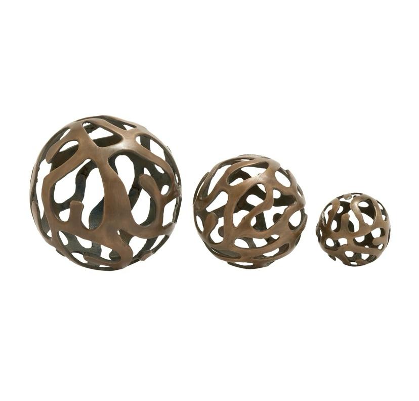 Kibler Aluminum Metal Abstract Cutout Orb Decorative Sculpture, Set of 3 8", 6", 4"W