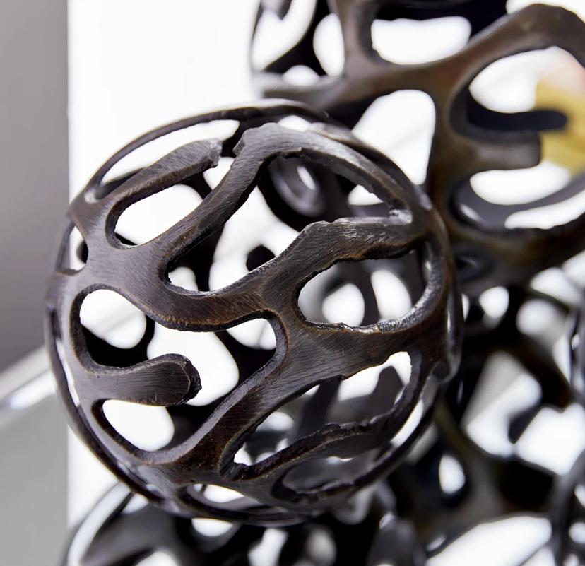 Kibler Aluminum Metal Abstract Cutout Orb Decorative Sculpture, Set of 3 8", 6", 4"W