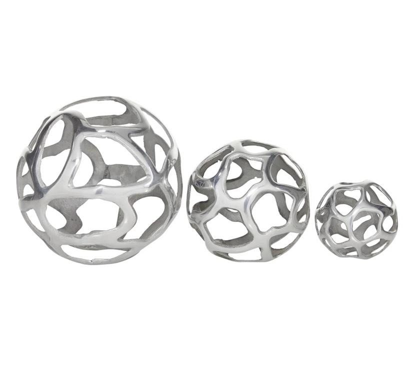 Kibler Aluminum Metal Abstract Cutout Orb Decorative Sculpture, Set of 3 8", 6", 4"W