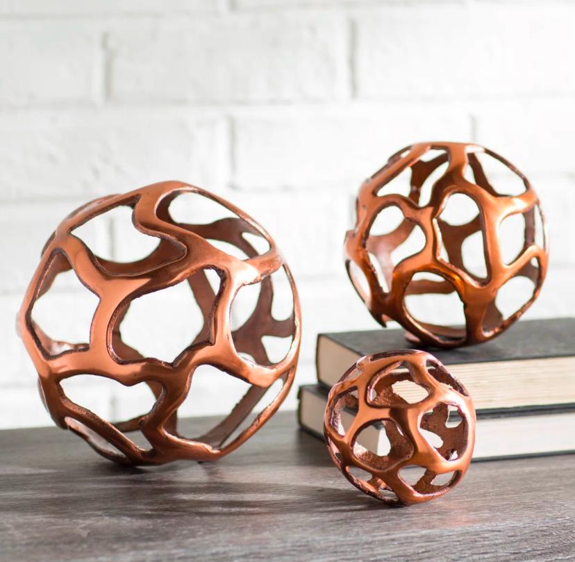 Kibler Aluminum Metal Abstract Cutout Orb Decorative Sculpture, Set of 3 8", 6", 4"W