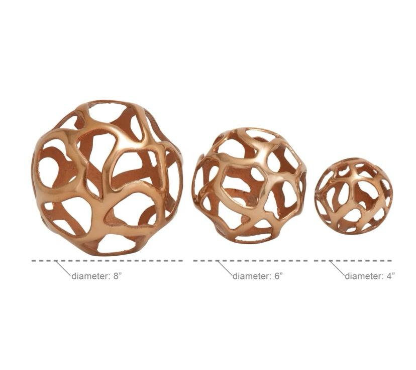 Kibler Aluminum Metal Abstract Cutout Orb Decorative Sculpture, Set of 3 8", 6", 4"W