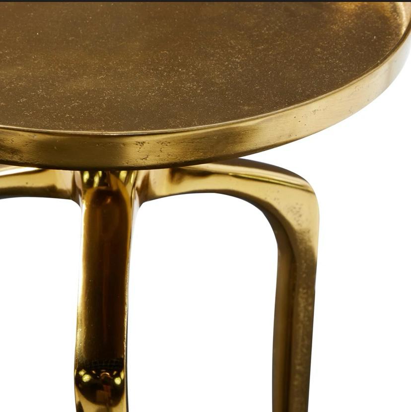 Jody Aluminum Gold Metal Tray Inspired Top Side End Accent Table with 3 Tripod Legs