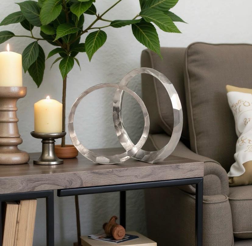 Emaar  Modern Textured Metal Ring Sculpture Set of 2