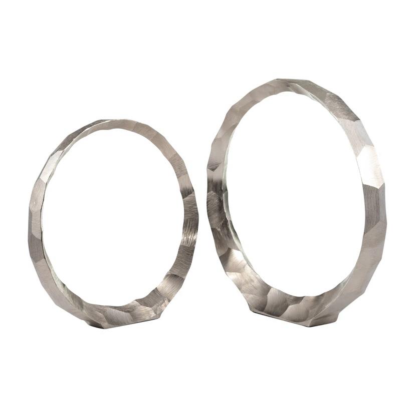 Emaar  Modern Textured Metal Ring Sculpture Set of 2