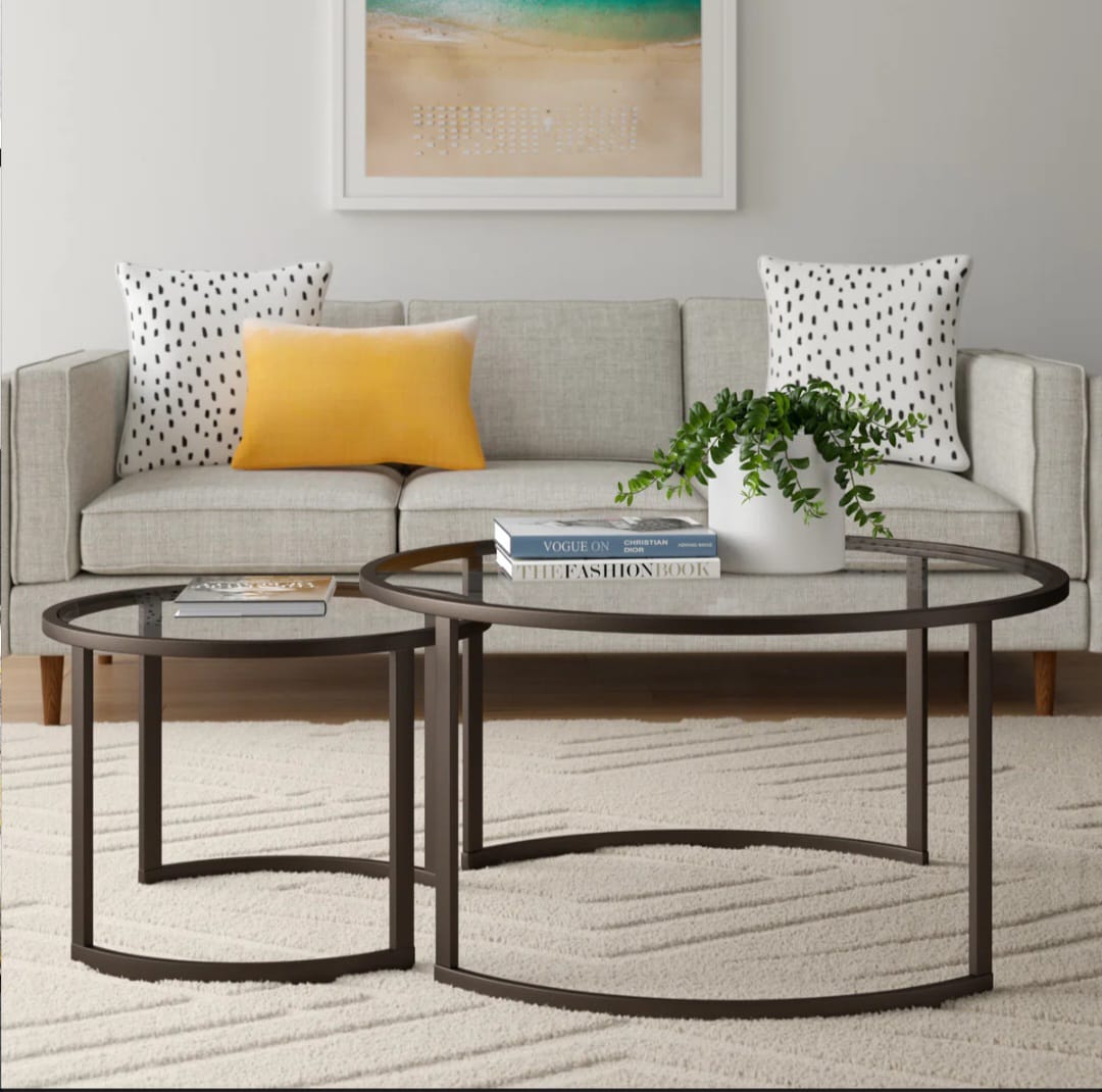 Kahoka  Glass And Steel Round Nested Coffee Tables