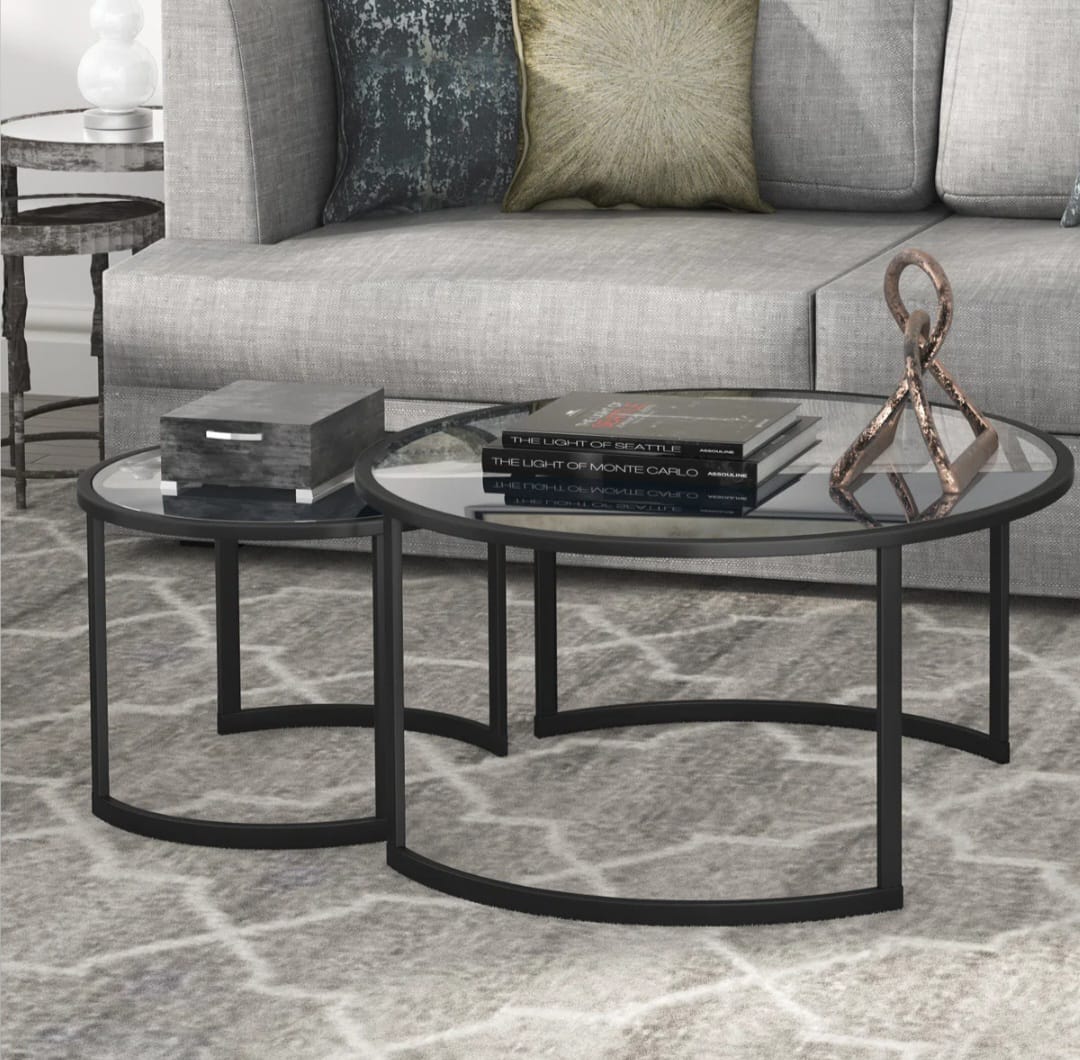 Kahoka  Glass And Steel Round Nested Coffee Tables