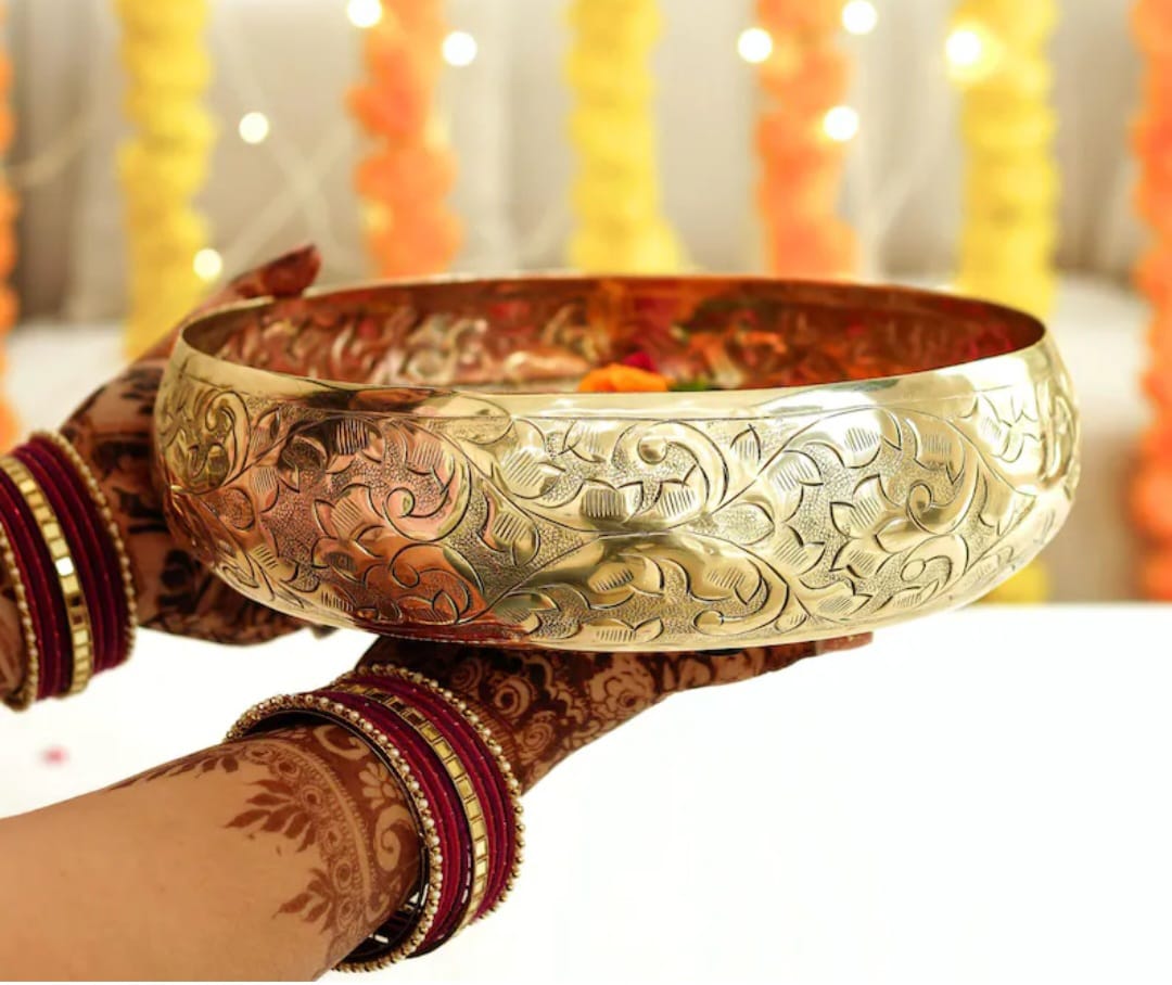 Traditional Indian Bowl, Meditation Bowl for Spa, Urli For Floating Flower, Light Gold Bowl, Ethnic Gift, Thanksgiving Gift