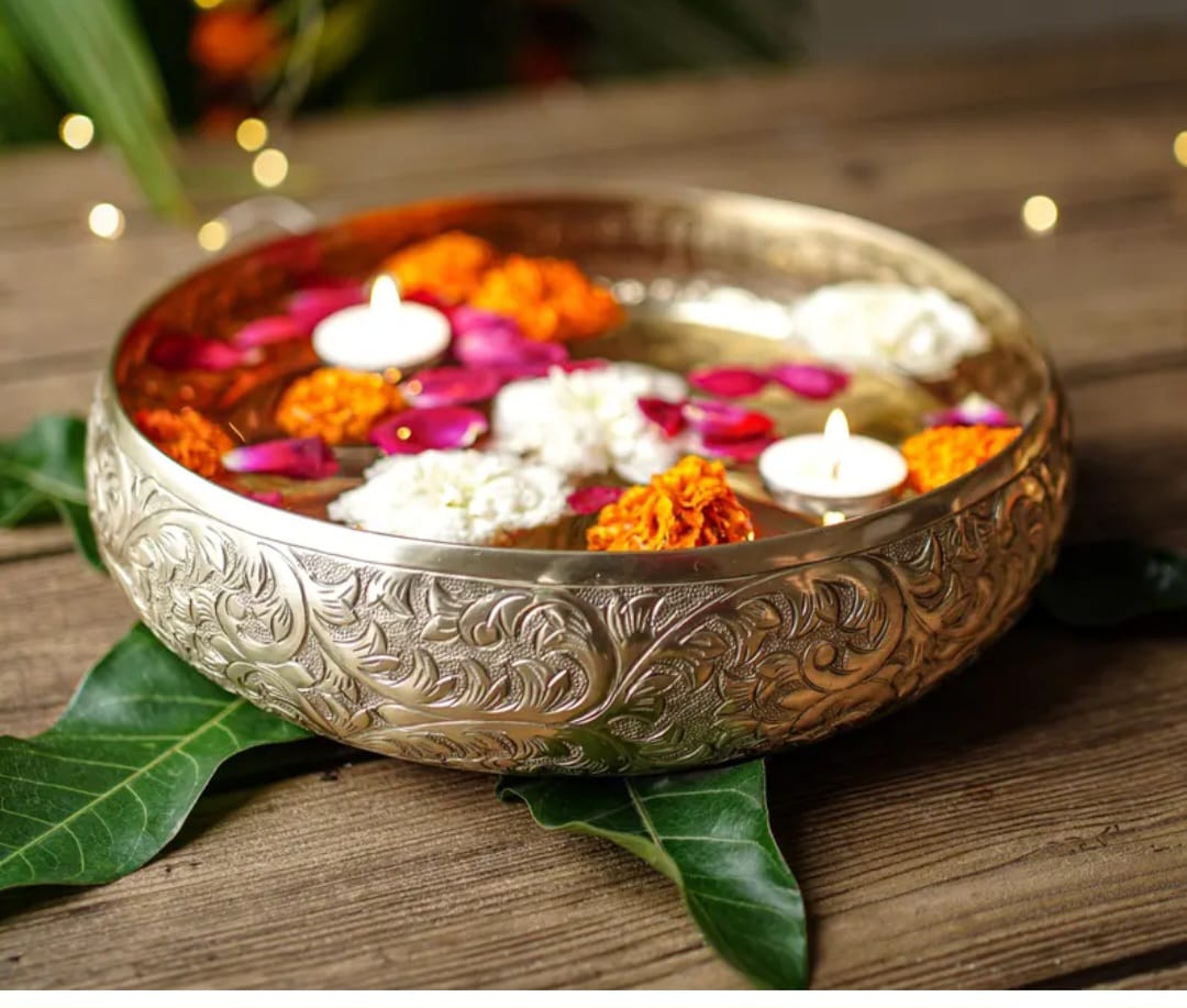 Traditional Indian Bowl, Meditation Bowl for Spa, Urli For Floating Flower, Light Gold Bowl, Ethnic Gift, Thanksgiving Gift