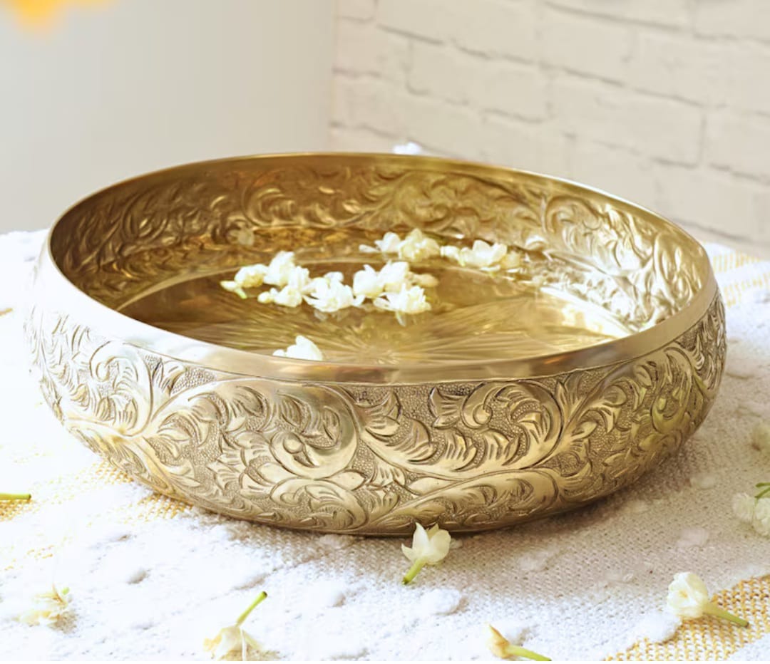 Traditional Indian Bowl, Meditation Bowl for Spa, Urli For Floating Flower, Light Gold Bowl, Ethnic Gift, Thanksgiving Gift