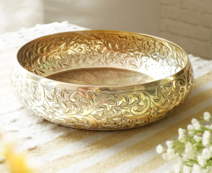 Traditional Indian Bowl, Meditation Bowl for Spa, Urli For Floating Flower, Light Gold Bowl, Ethnic Gift, Thanksgiving Gift