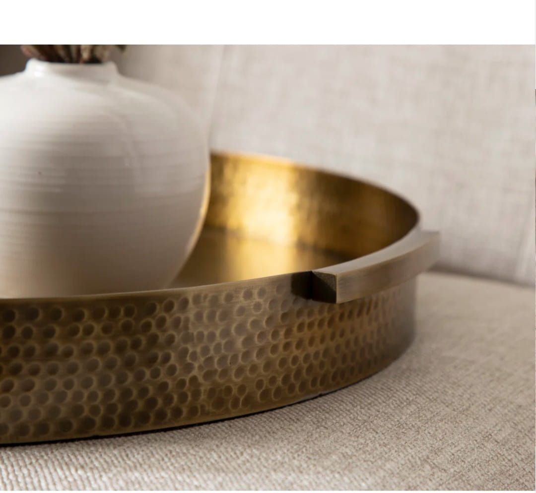 taskin  Round Hammered Metal Serving Tray