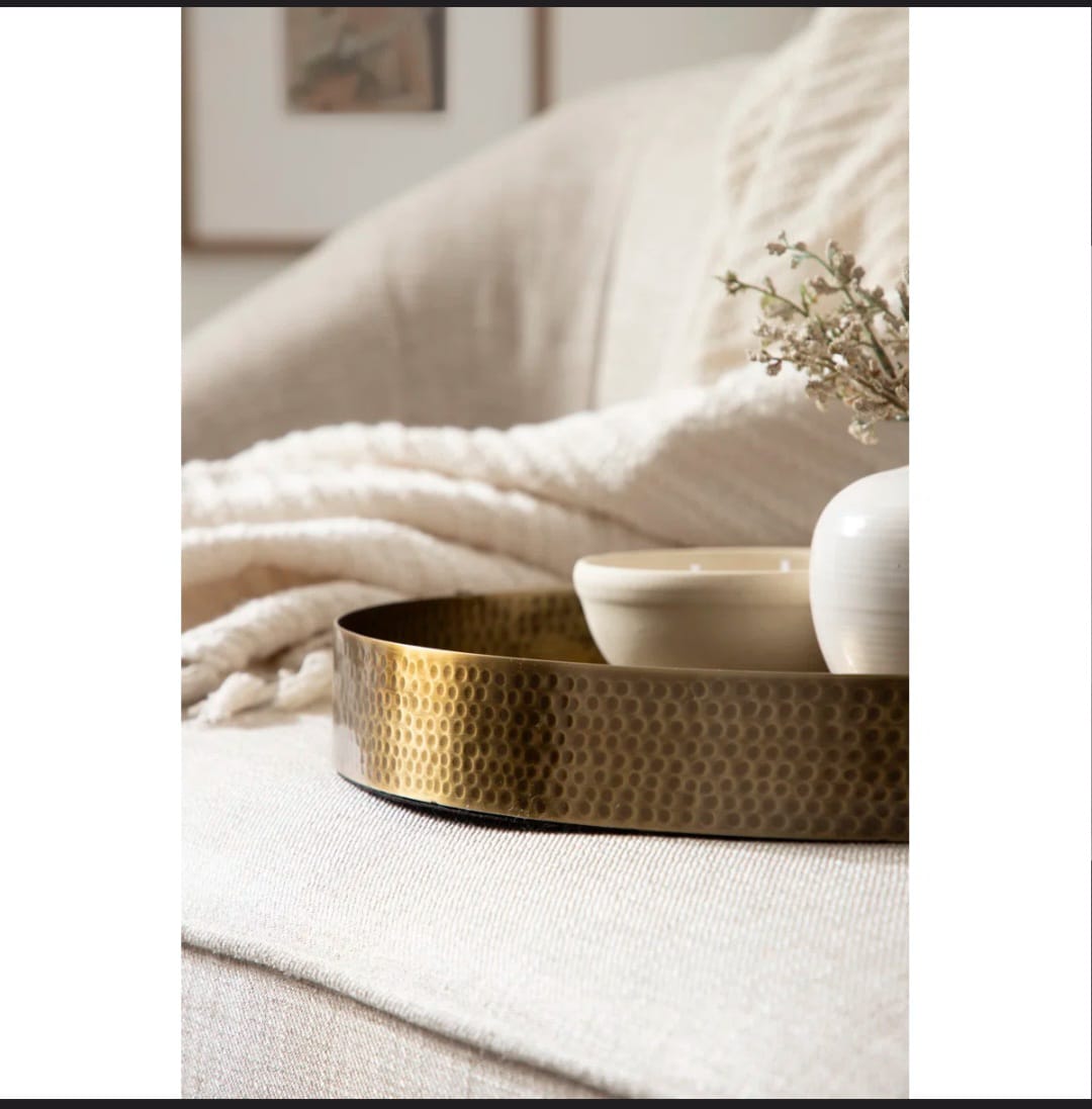 taskin  Round Hammered Metal Serving Tray