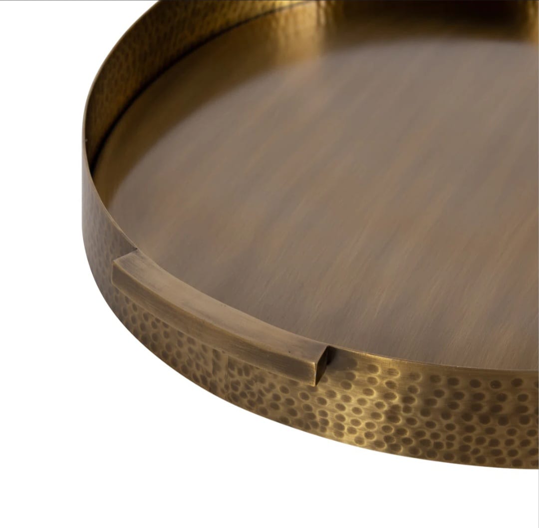 taskin  Round Hammered Metal Serving Tray