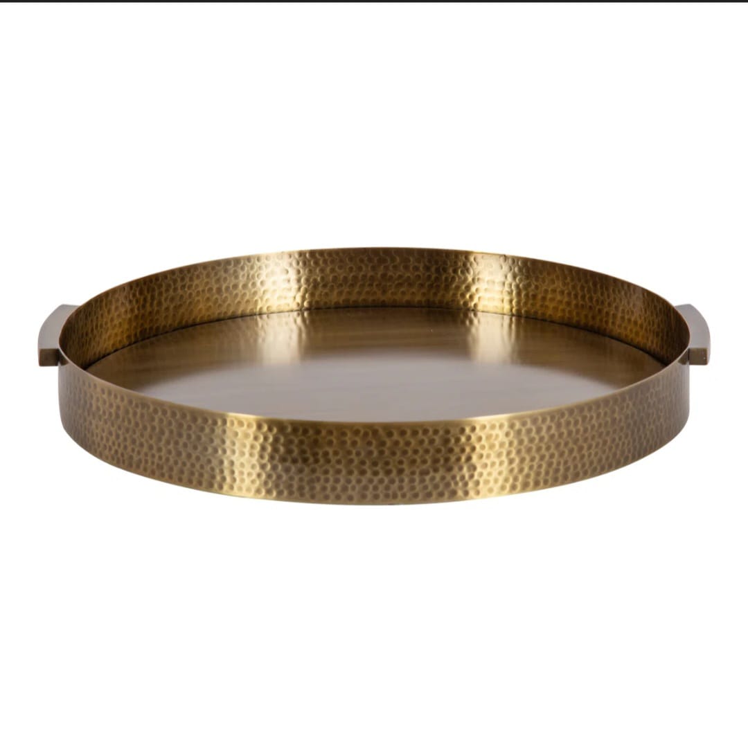 taskin  Round Hammered Metal Serving Tray