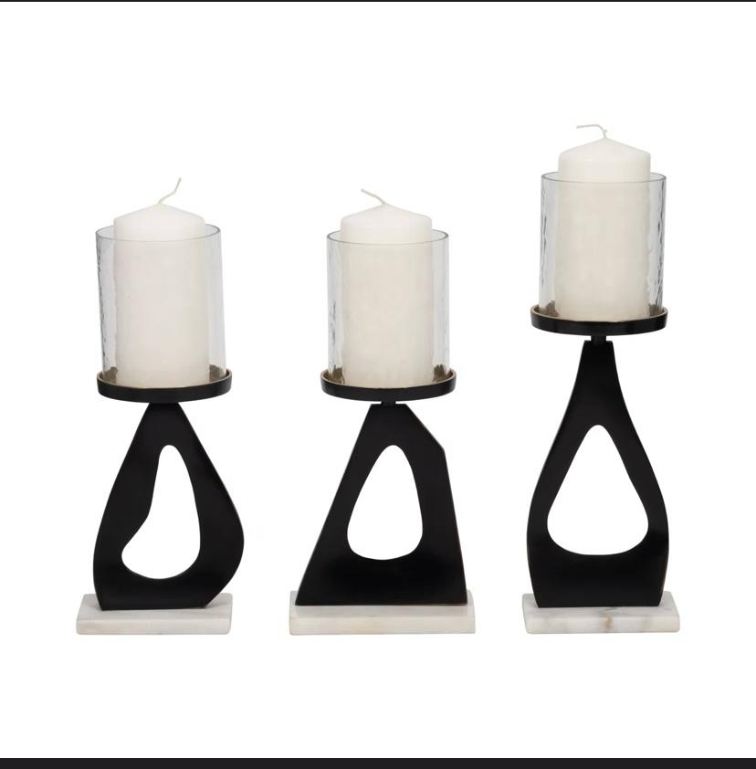 Elegant Aluminum, Marble, and Glass Candle Holders