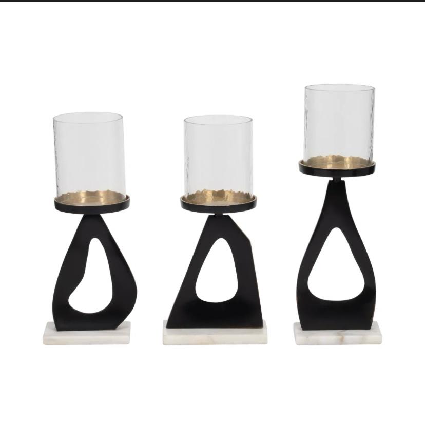 Elegant Aluminum, Marble, and Glass Candle Holders