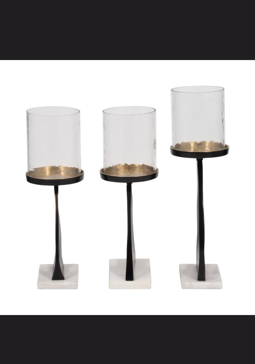 Elegant Aluminum, Marble, and Glass Candle Holders