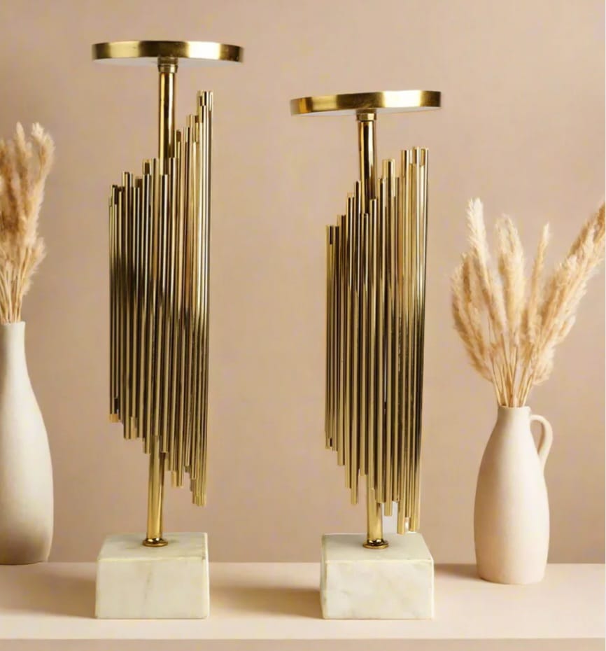 Fimora    Gold   Candleholders   Set   of   2