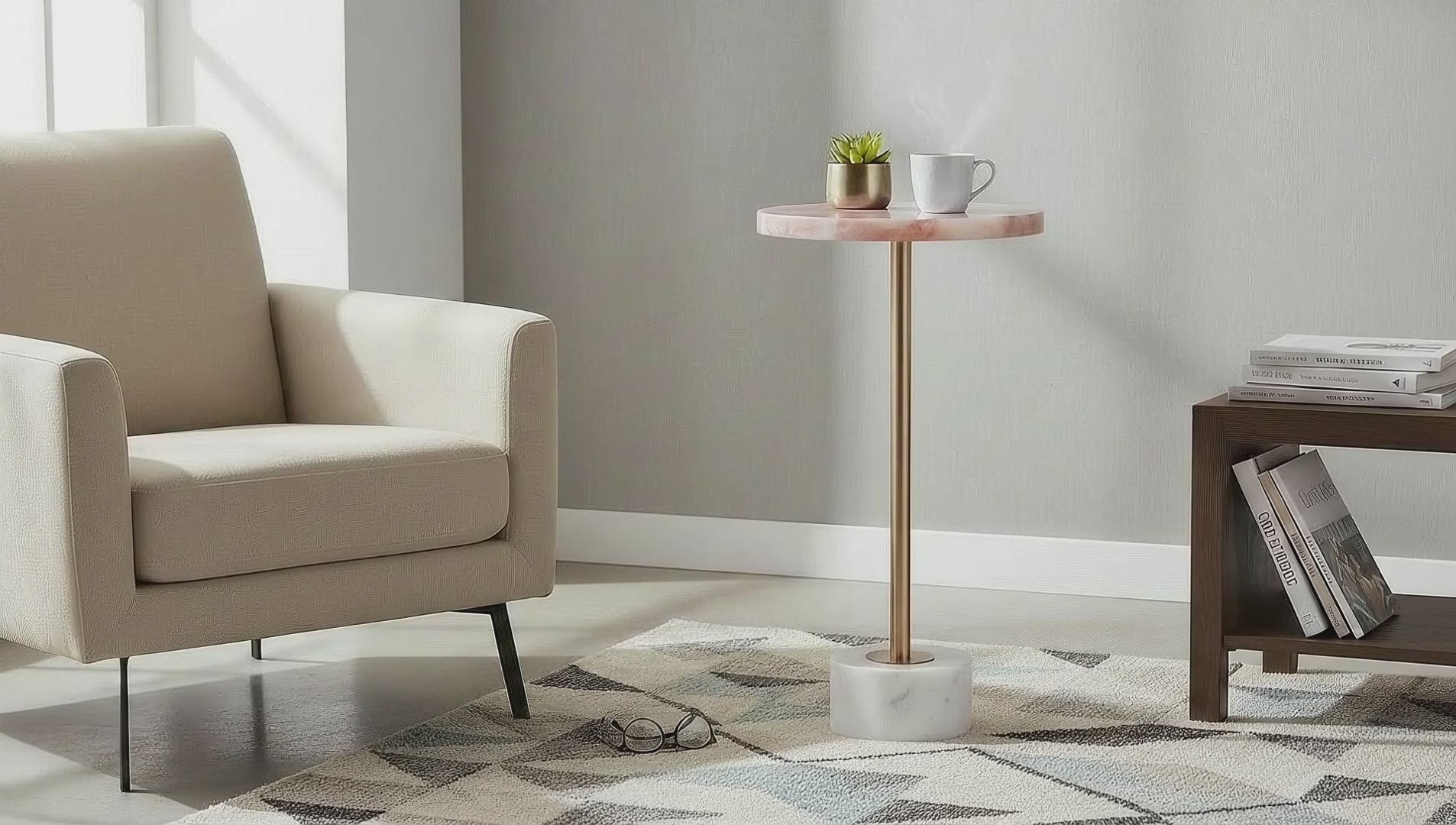Zakira Modern Side Table With Quartz Top