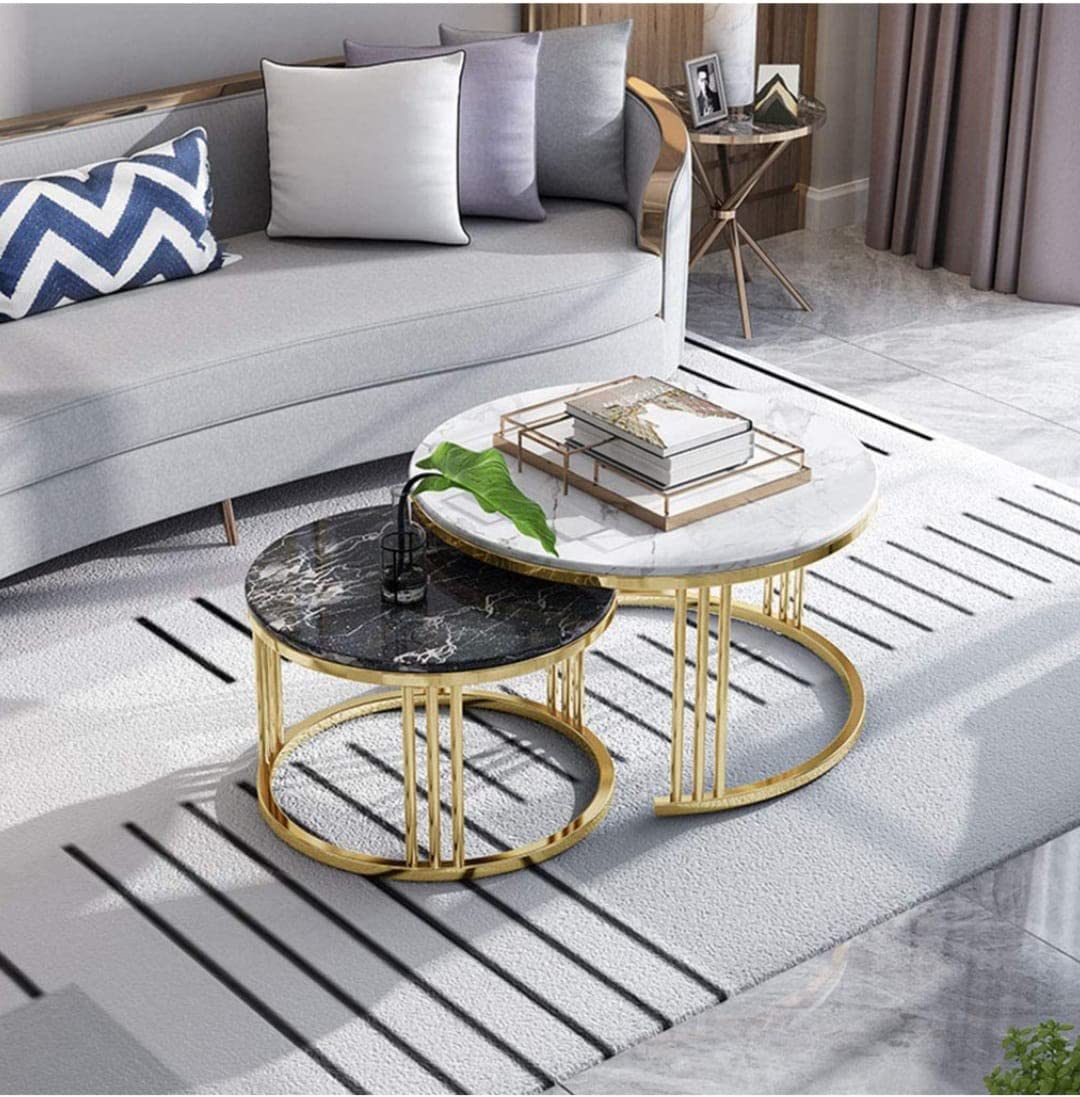 Homerox Emorox Metal and Marble Coffee Table Set of 2