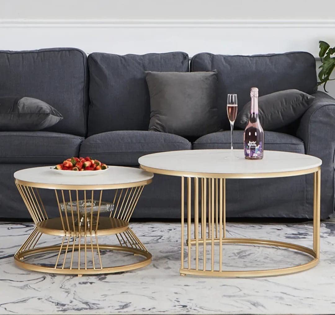 HOMEROX Martin Metal and Marble Centre/Nesting/Coffe Table Set of 2 for Living Room